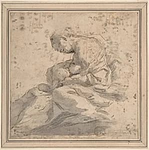 Mother and Children (Charity?) by Anonymous, Italian, Roman-Bolognese, 17th century