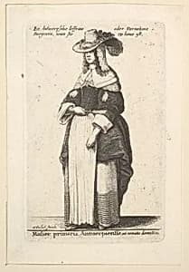 Mulier primaria Antuerpiensis, in ornatus domestica (Gentlewoman of Antwerp in domestic adornment) by Wenceslaus Hollar