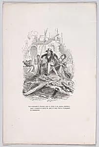 "Not only can the Parisian engage in a strengthening exercise; but he acquires the safety of the foot, the glance and the intrepidity of the mountaineer." from the Little Miseries of Human Life by J. J. Grandville|Henri Fournier|Paul-Emile-Daurand Forgues