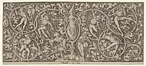 Ornamental Engraving with Morris Dancers by Israhel van Meckenem