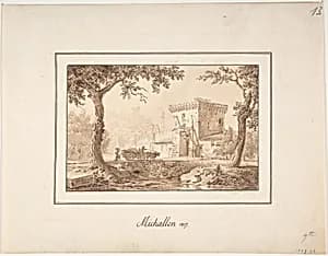 Oxcart Approaching a Fortified Building by Achille-Etna Michallon