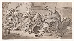 Peasants fighting in an inn by Adriaen van Ostade