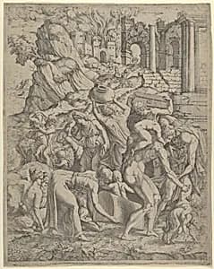 People Fleeing a Burning City by Anonymous, French, School of Fontainebleau, 16th century|Francesco Primaticcio