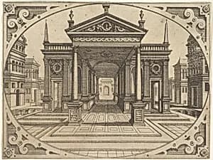 Plate from "Scenographiae..." by Johannes van Doetecum I|Hans Vredeman de Vries|Hieronymus Cock