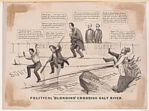 Political "Blondins" Crossing Salt River by Edward Everett|Stephen Arnold Douglas|John C. Breckinridge|Joseph Lane|Horace Greeley|Currier & Ives|John Bell|Abraham Lincoln