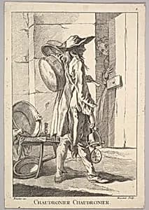 Reverse copy of Chaudronier Chaudronier (Boilermaker Boilermaker), from Le Cris de Paris (The Cries of Paris), plate 2 by François Boucher|Simon Francis Ravenet, the elder