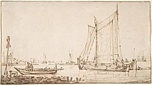 River Scene with Boats by Simon de Vlieger