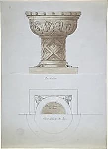 Romanesque Style Font and Plan by Anonymous, British, 19th century