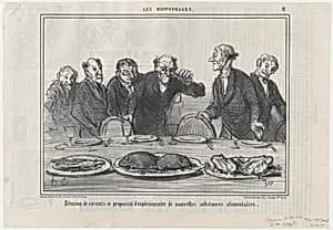 Réunion de savants se proposant..., from Les Hippophages, published in Le Charivari, October 23, 1856 by Aaron Martinet|Honoré Daumier|Destouches