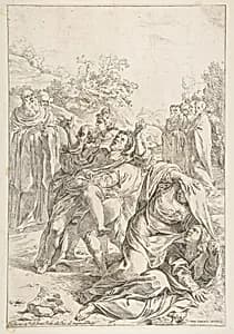 Saint Benedict exorcising a demon by Simone Cantarini|Ludovico Carracci