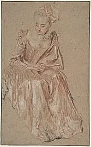 Seated Woman Holding a Fan by Antoine Watteau