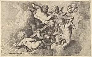 Seven putti carrying the cross by Wenceslaus Hollar|Pieter van Avont