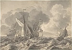 Ships in a Stormy Sea by Ludolf Backhuysen