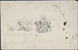 Sketch of horsemen with dogs by Anonymous, German, 19th century