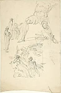 Sketchbook Page: Figures and Sculpture by Anonymous, British, 19th century