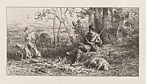 Small Pig Herd by Charles Jacque