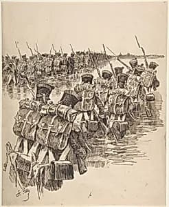 Soldiers Marching in Water by Charles-Henri Pille
