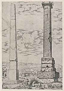 Speculum Romanae Magnificentiae: Column of Antoninus and a Roman Obelisk by Enea Vico|Anonymous, Italian, 16th century|Antonio Lafreri