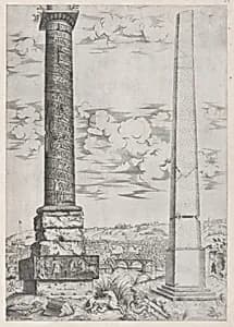 Speculum Romanae Magnificentiae: Column of Antoninus and a Roman Obelisk by Enea Vico|Antonio Lafreri