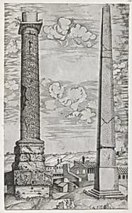 Speculum Romanae Magnificentiae: Column of Antoninus and a Roman Obelisk by Enea Vico|Anonymous