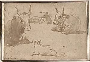 Studies of Cattle by Anonymous, Italian, Roman-Bolognese, 17th century