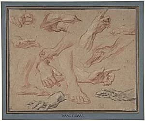 Studies of Hands and Feet by François Le Moyne|Antoine Watteau