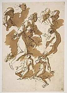 Studies of Kneeling Figures by Salvator Rosa