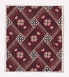 Textile Design with Basketweave Pattern Background, Small Rosettes Flanked by Two Leaves and Pearls by Anonymous, Alsatian, 19th century