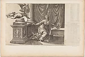The Annunciation with Flying Angel by Enea Vico|Titian (Tiziano Vecellio)