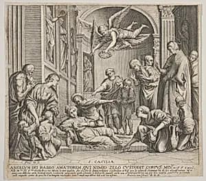 The death of St Cecilia by Johann Friedrich Greuter|Domenichino (Domenico Zampieri)|Hendrick van Schoel