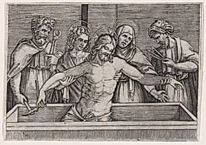 The Entombment of Christ by Agostino Veneziano (Agostino dei Musi)|Raphael (Raffaello Sanzio or Santi)