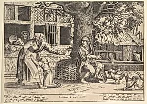 The Hen-Pecked Husband by Bartholomeus de Momper|Peeter van der Borcht