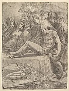 The lamentation over the dead Christ by Andrea Schiavone (Andrea Meldola)|Parmigianino (Girolamo Francesco Maria Mazzola)