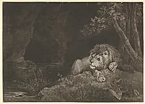 The Lyon (Recumbent Lion by a Pool) by George Townley Stubbs|George Stubbs