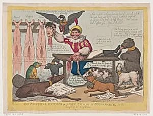 The Political Butcher, or Spain Cutting Up Buonaparte For The Benefit Of Her Neighbours by Napoléon Bonaparte|Thomas Rowlandson|Rudolph Ackermann, London|G. Sauley [Farnham]