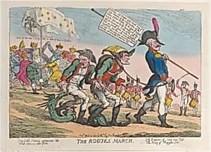 The Rogues March by Gebhard Leberecht von Blücher|Thomas Tegg|Joseph Bonaparte|Napoléon Bonaparte|Thomas Rowlandson