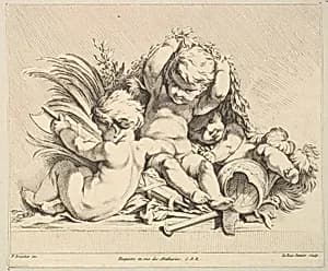 Three Cupids with Military Trophies by Louis Félix de La Rue|François Boucher