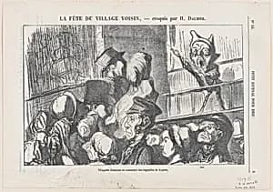 Thrifty villagers, satisfied watching the presentation from the outside, from 'A celebration in the neighboring village,' published in Le Petit Journal pour Rire, June 24, 1865 by Honoré Daumier