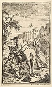 Trulla Attacking Hudibras (Seventeen Small Illustrations for Samuel Butler's Hudibras, no. 4) by Samuel Butler|William Hogarth