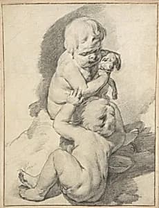 Two Boys with a Puppy by Cornelis Visscher