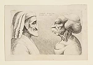 Two Deformed Heads Facing Inwards by Leonardo da Vinci|Wenceslaus Hollar