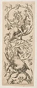 Two Goats Nibbling Branches by Stefano della Bella