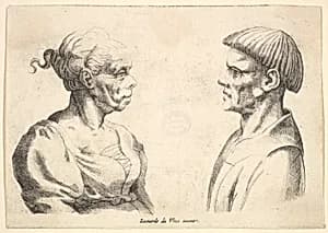 Two heads by Leonardo da Vinci|Wenceslaus Hollar