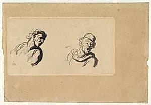 Two Male Heads by Honoré Daumier