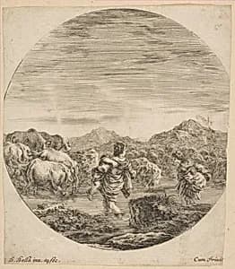 Two Women Crossing a Stream by Stefano della Bella