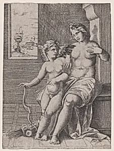 Venus and Eros by Anonymous, Italian, 16th to early 17th century|Agostino Veneziano (Agostino dei Musi)