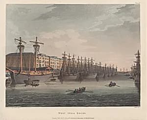 West India Docks by John Bluck|Thomas Rowlandson|Auguste Charles Pugin|Rudolph Ackermann, London