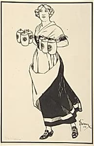 Woman Carrying Beer Steins by F. Droimer