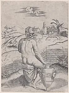 Woman Seated near a Vase by Agostino Veneziano (Agostino dei Musi)|Giulio Romano