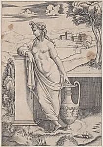 Woman Standing near a Vase by Agostino Veneziano (Agostino dei Musi)|Raphael (Raffaello Sanzio or Santi)